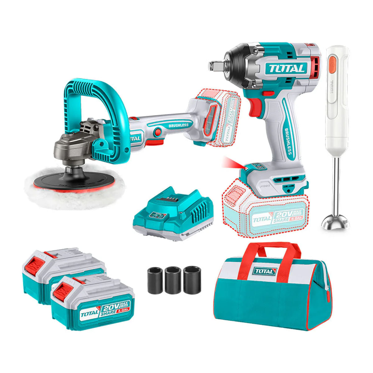 Kit combo TOTAL 20V MASINA DE INSURUBAT ,MASINA DE POLISAT, BLENDER, 1, atomico.ro