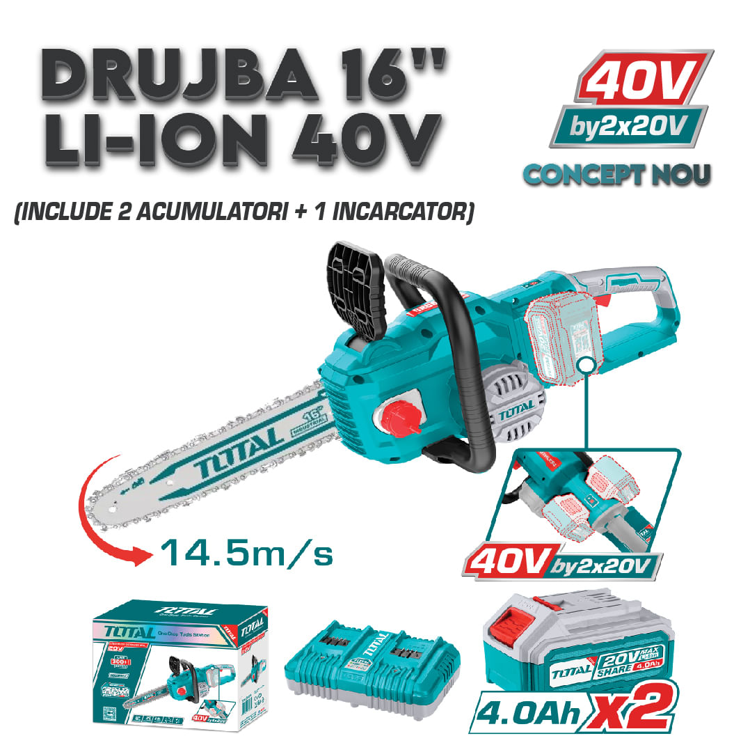 Drujba pe acumulatori TOTAL 16" - LI-ION 40V INCLUDE 2 ACUMULATORI + 1 INCARCATOR, 7, atomico.ro