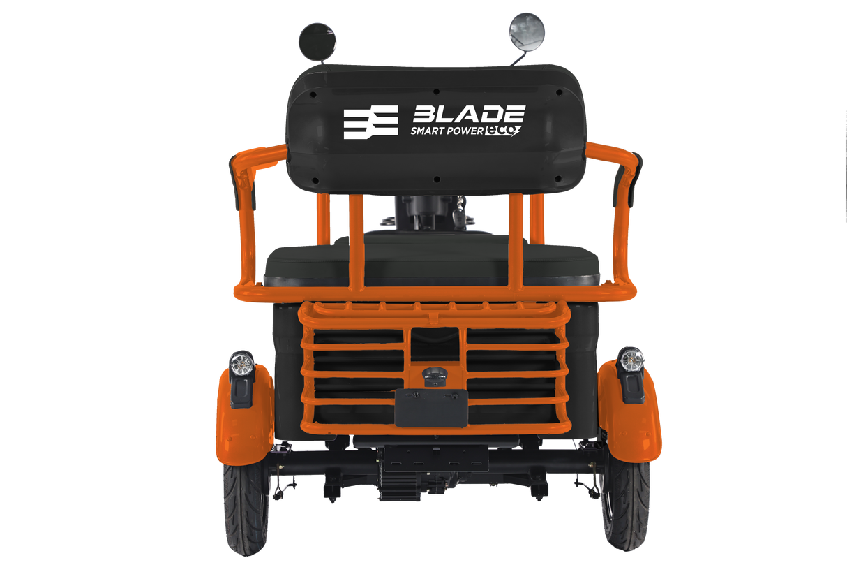 Triciclu electric Blade TRIP X2 2000 W, 25 km/h, autonomie pana la 70 km, baterie plumb- acid 72 V 20 Ah, greutate maxima 160 kg, Fara permis, negru-portocaliu, 3, atomico.ro