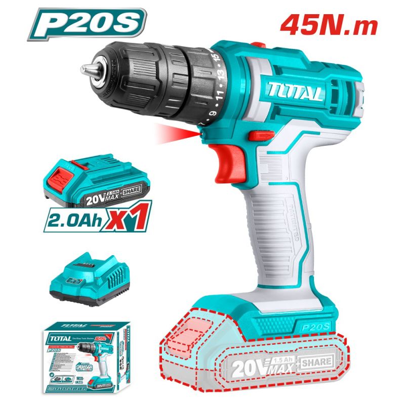 Masina de gaurit TOTAL cu acumulator 20V-2.0AH LI-ION 1 acumulator, 1 incarcator inclus, 1, atomico.ro
