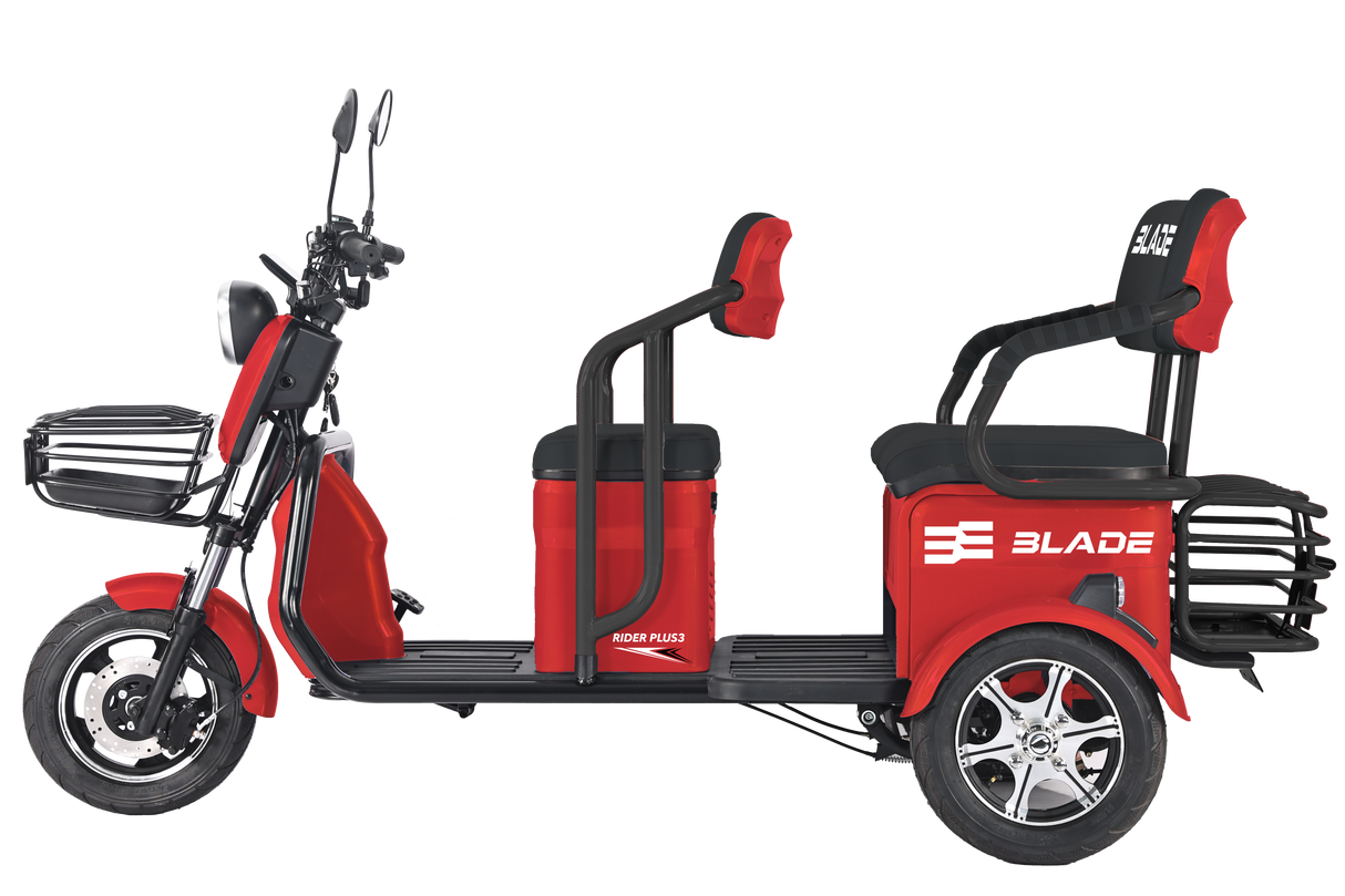 Triciclu electric Blade TRIP X2 2000 W, 25 km/h, autonomie pana la 70 km, baterie plumb- acid 72 V 20 Ah, greutate maxima 160 kg, Fara permis, rosu-negru, 1, atomico.ro