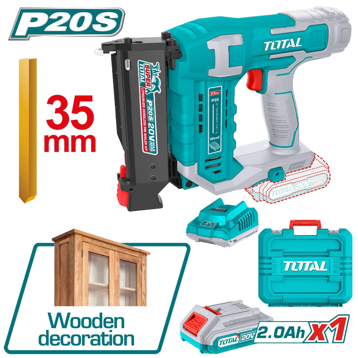 Pistol cuie pentru mobila TOTAL 20V-2.0Ah 10mm-35mmINCLUDE ACUMULATOR+ INCARCATOR, 7, atomico.ro