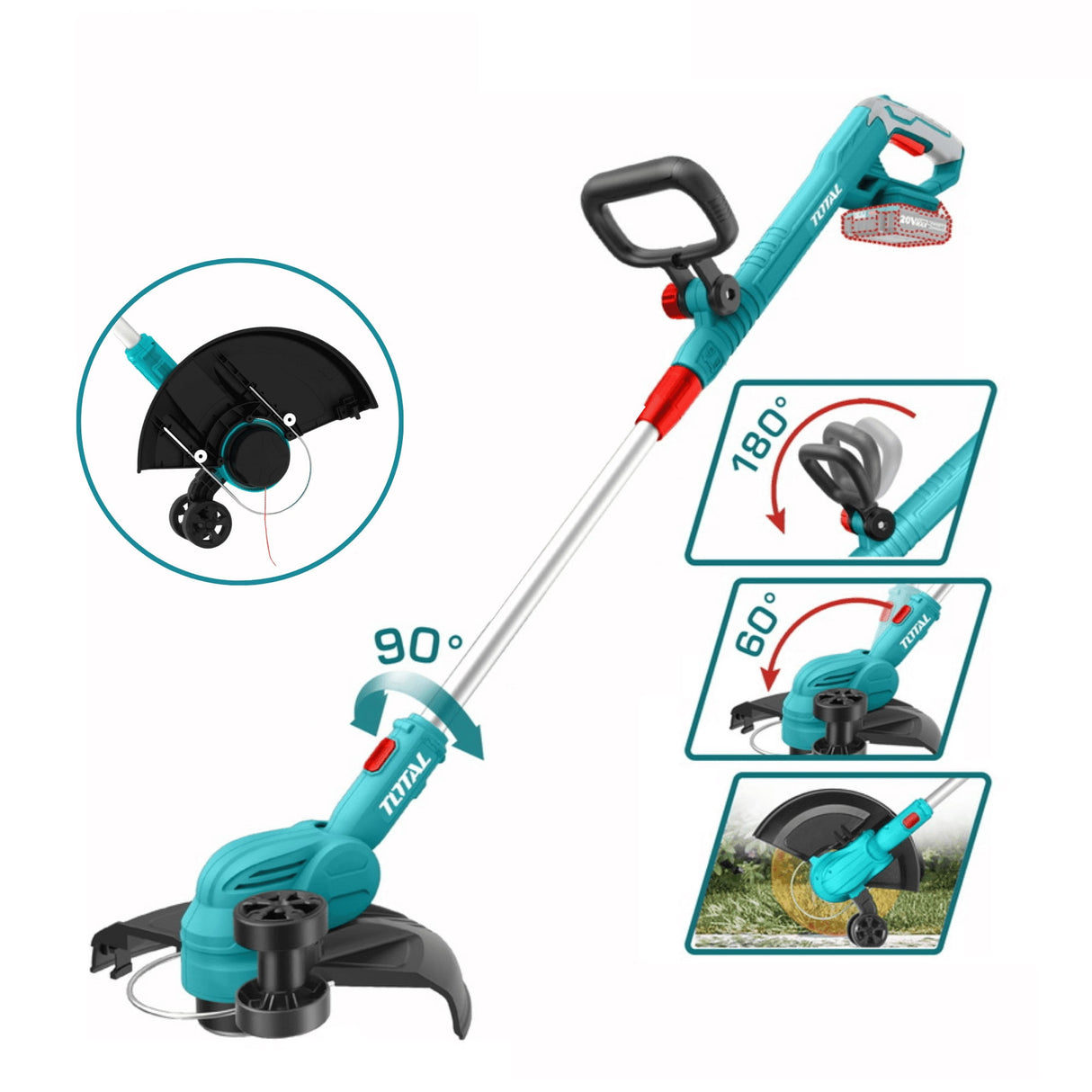 Trimmer tuns iarba TOTAL, 20V, LI-ION INCLUDE ACUMULATOR, INCARCATOR, 1, atomico.ro