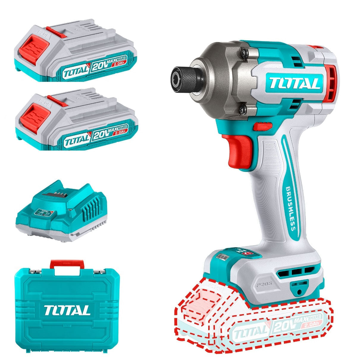 Masina de insurubat cu impact TOTAL cu acumulator 20V-2.0Ah Li-Ion include 2 acumulatori si 1 incarcator, 6, atomico.ro