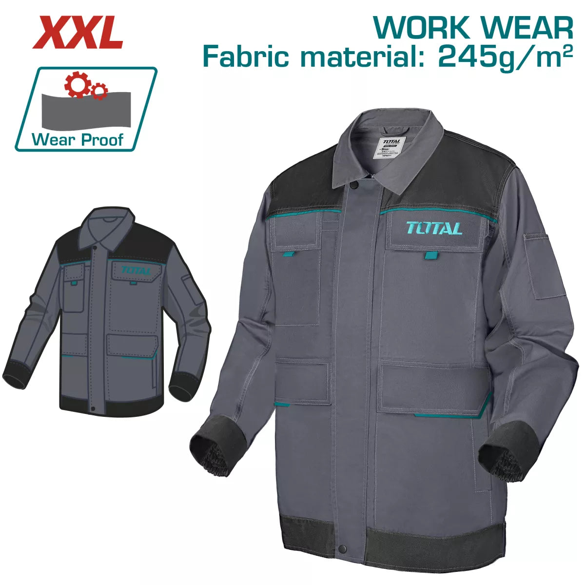 Geaca de lucru marimea XXL, material 245 g/mp, poliester si bumbac, buzunare multiple, intarituri Oxford si elemente reflectorizante, 2, atomico.ro