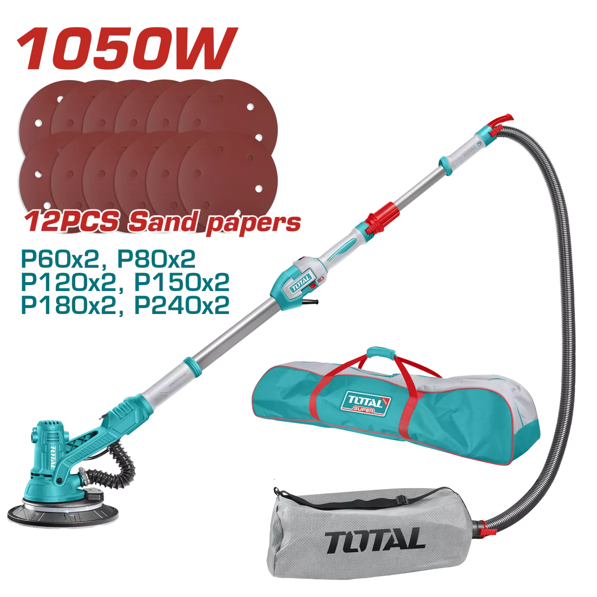 Masina de slefuit pereti si tavane TOTAL Industrial 1050W, maner extensibil, viteza variabila, 1, atomico.ro
