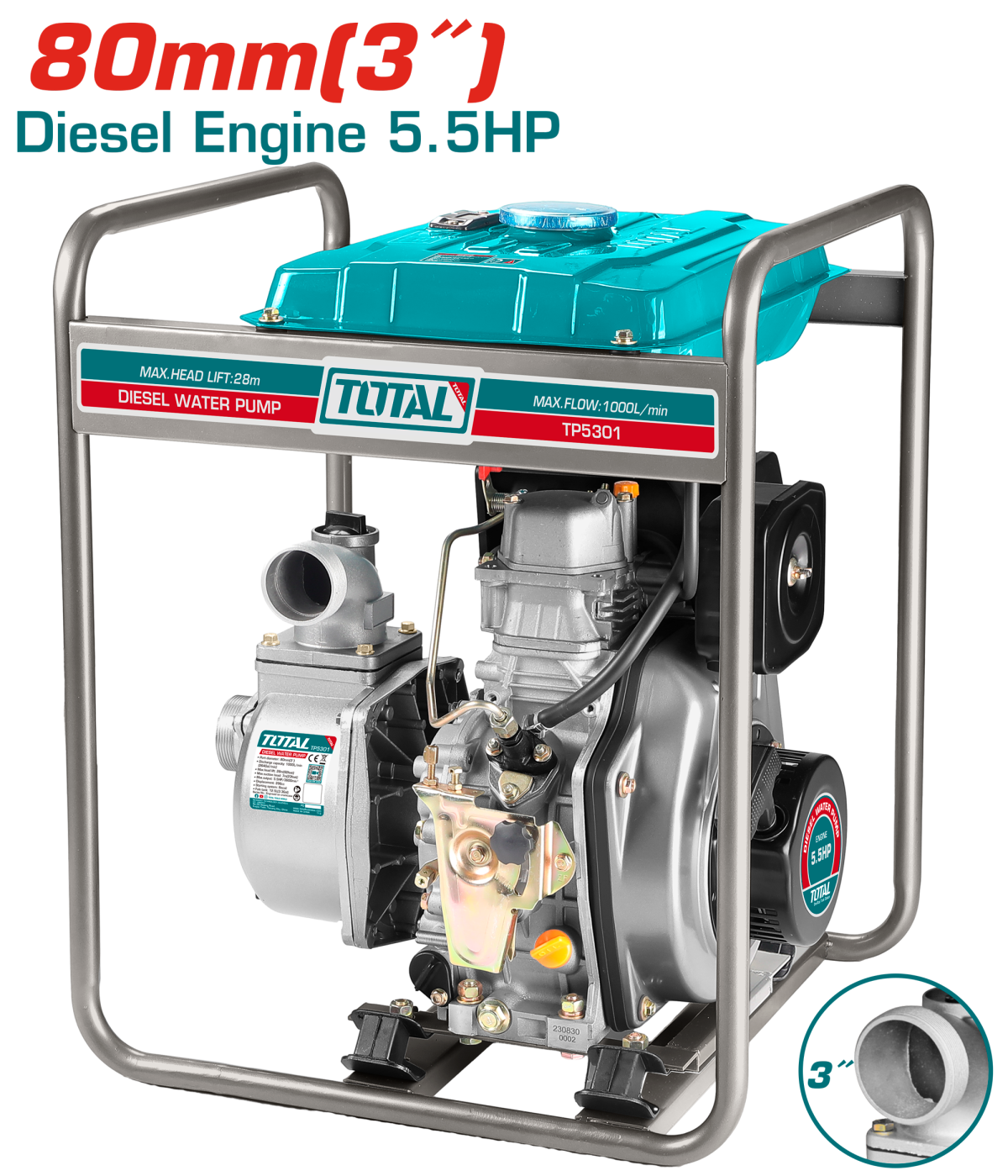 Motopompa diesel TOTAL 3 inch (80 mm), 5.5 CP, debit 1000 l/min, 1, atomico.ro
