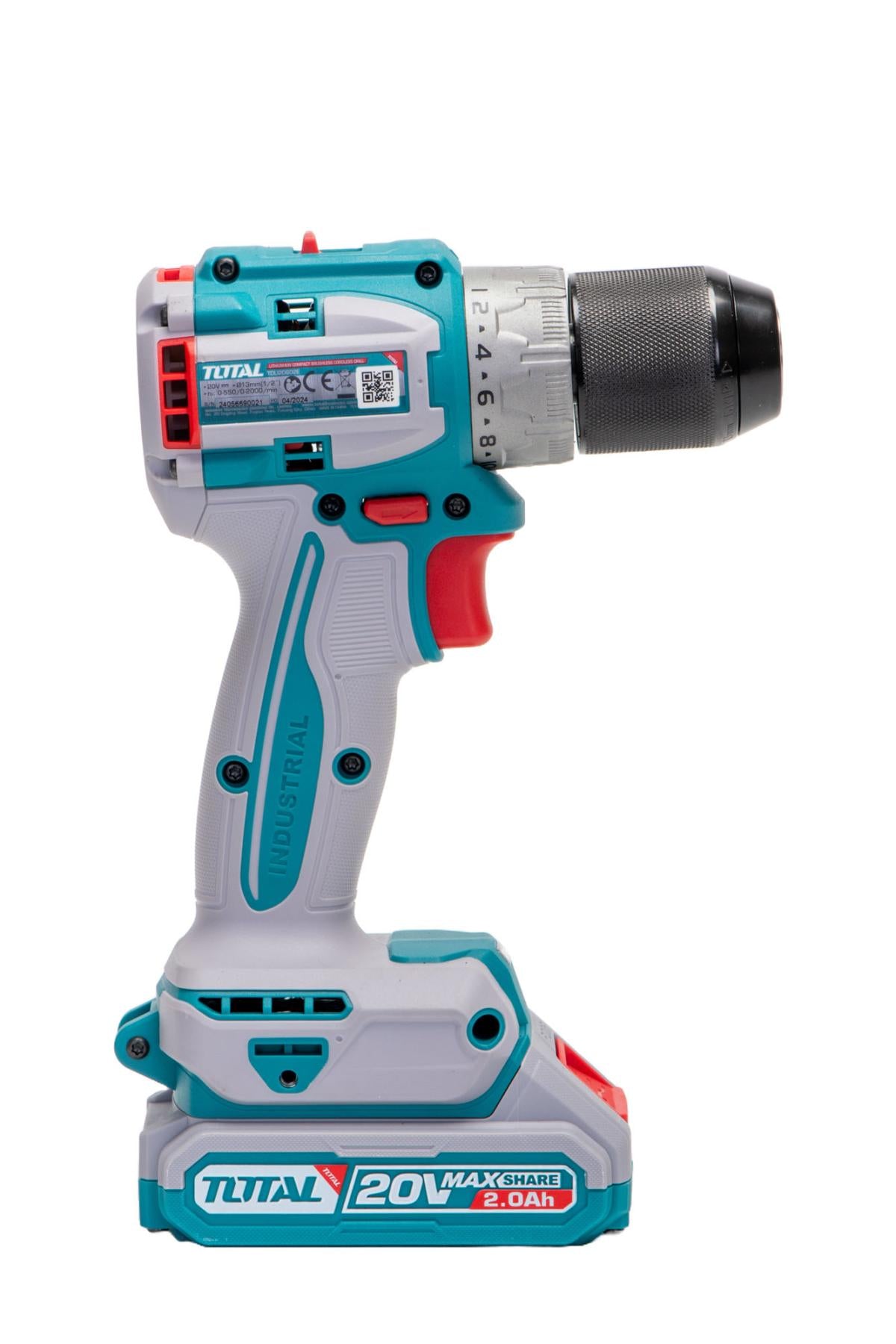 Masina de gaurit fara perii TOTAL, 2000 rpm, 60 Nm, 20V 2.0Ah Li-Ion cu 2 acumulatori, incarcator si 47 accesorii, 2, atomico.ro