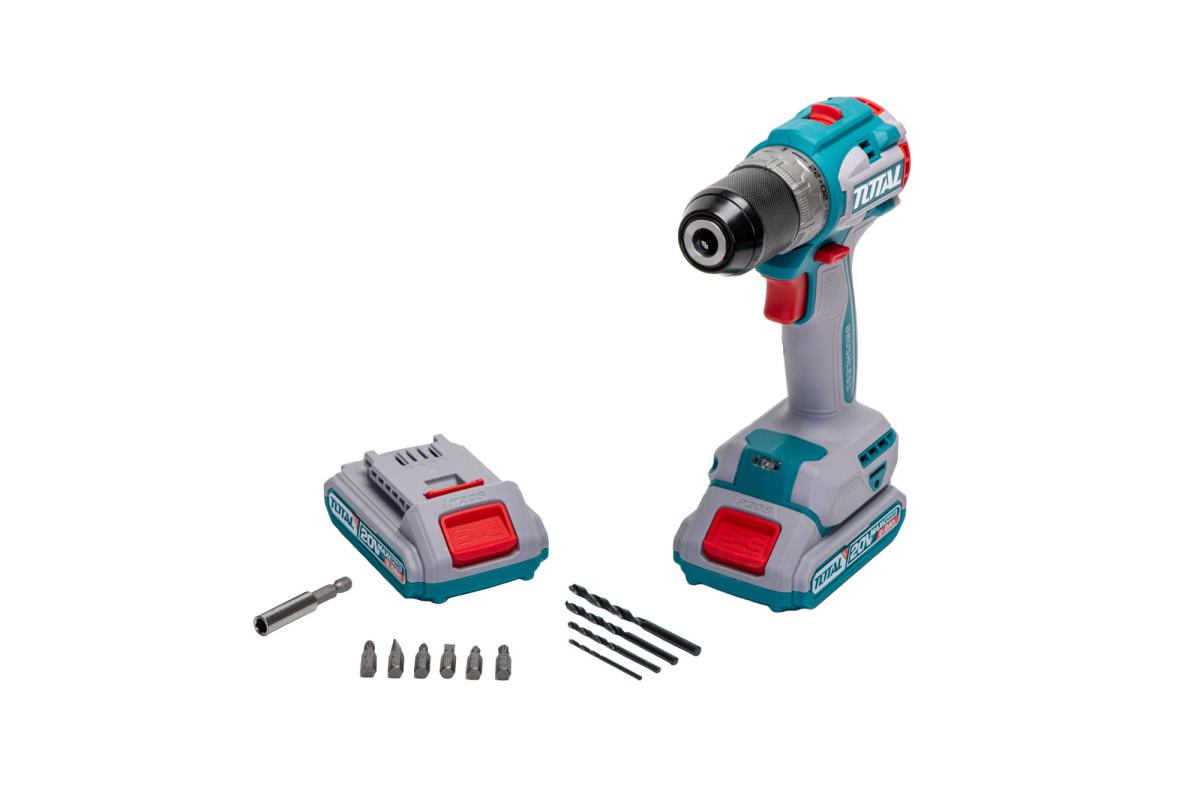 Masina de gaurit fara perii TOTAL, 2000 rpm, 60 Nm, 20V 2.0Ah Li-Ion cu 2 acumulatori, incarcator si 47 accesorii, 4, atomico.ro