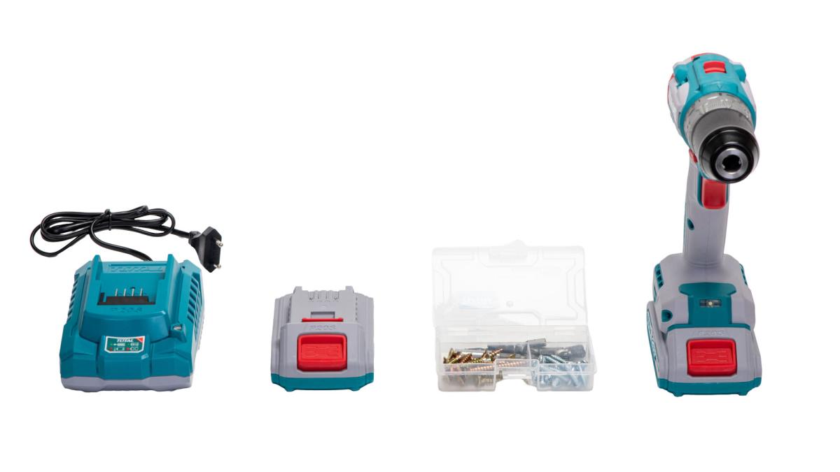 Masina de gaurit fara perii TOTAL, 2000 rpm, 60 Nm, 20V 2.0Ah Li-Ion cu 2 acumulatori, incarcator si 47 accesorii, 3, atomico.ro