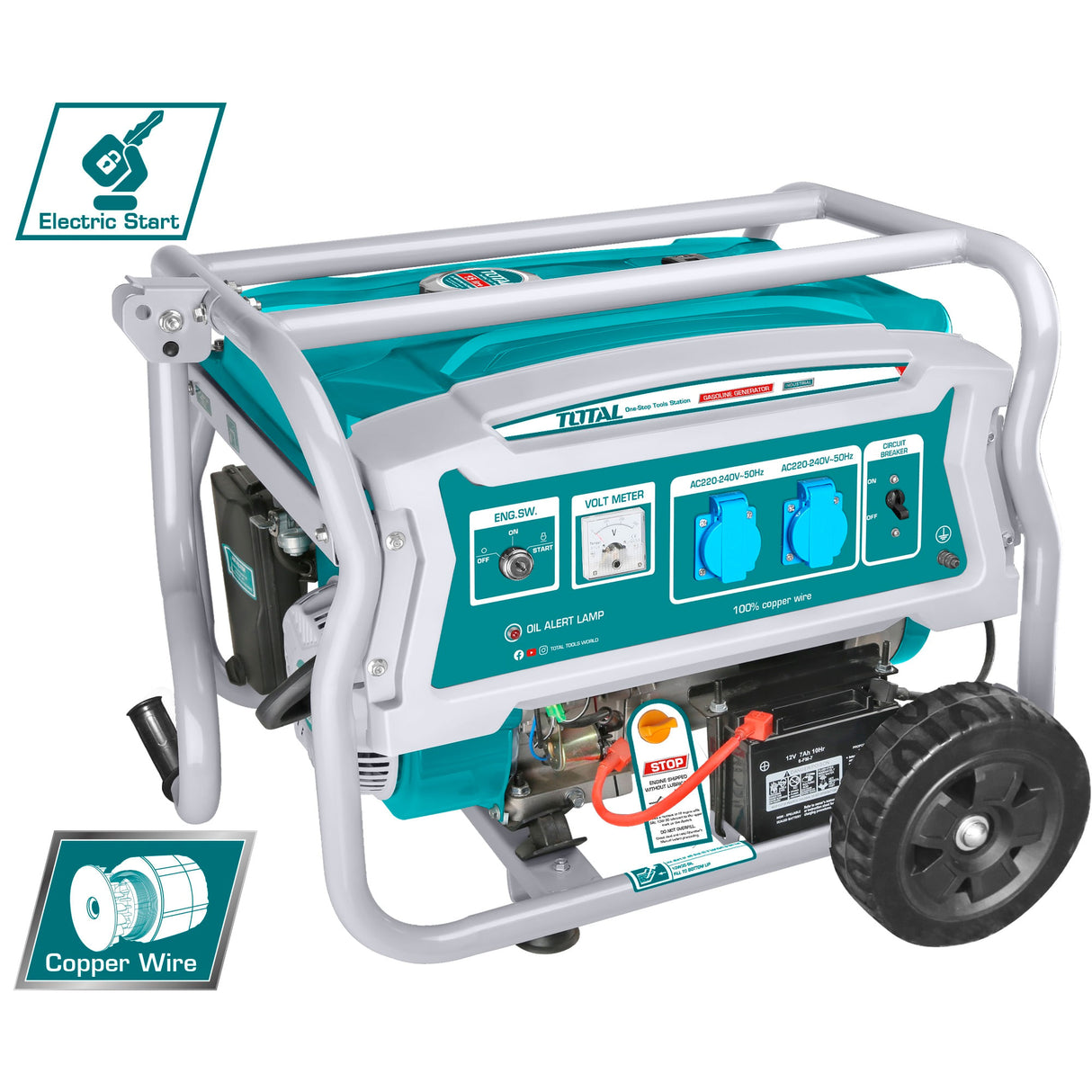 Generator de curent pe benzina TOTAL, 3500W, 7Cp, aprindere la cheie, 1, atomico.ro