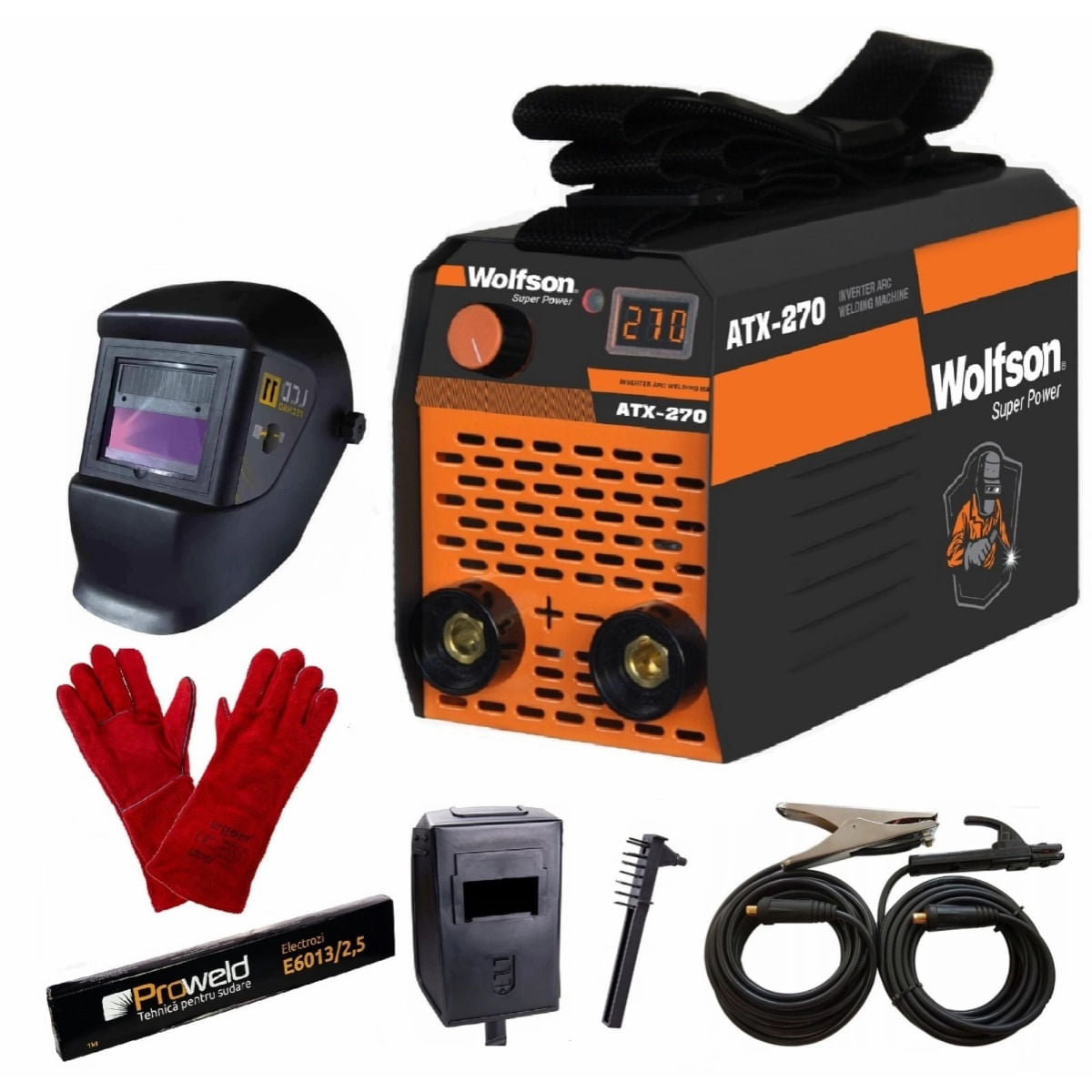 Aparat de sudura cu electrod WOLFSON ATX-270, MMA 120A + Masca sudura automata + Manusi + Electrozi 1kg, 1, atomico.ro