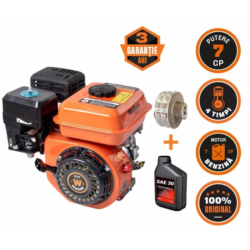 Motor benzina WOLFSON GTX-200, 7 CP, 4 Timpi, OHV 170F, ax cu pana 20mm, include fulie dubla + 1 ulei motor 0.6L 4T, 2, atomico.ro