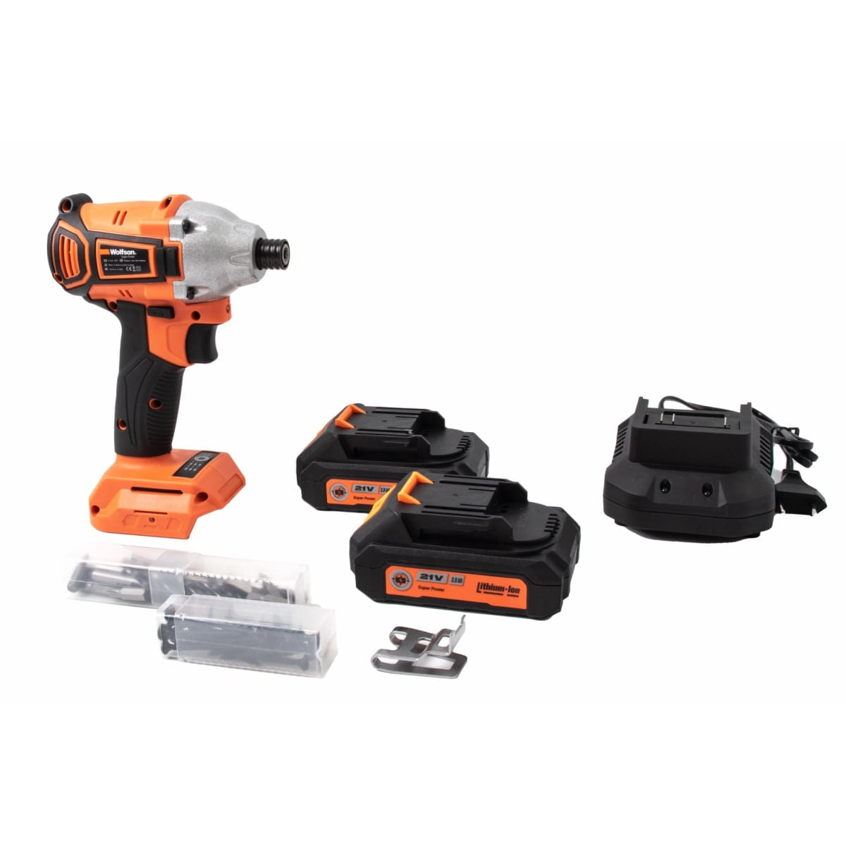 Masina de insurubat cu impact cu acumulator Wolfson - 21V-2.0Ah, 2 acumulatori, Hex 1/4, 6, atomico.ro