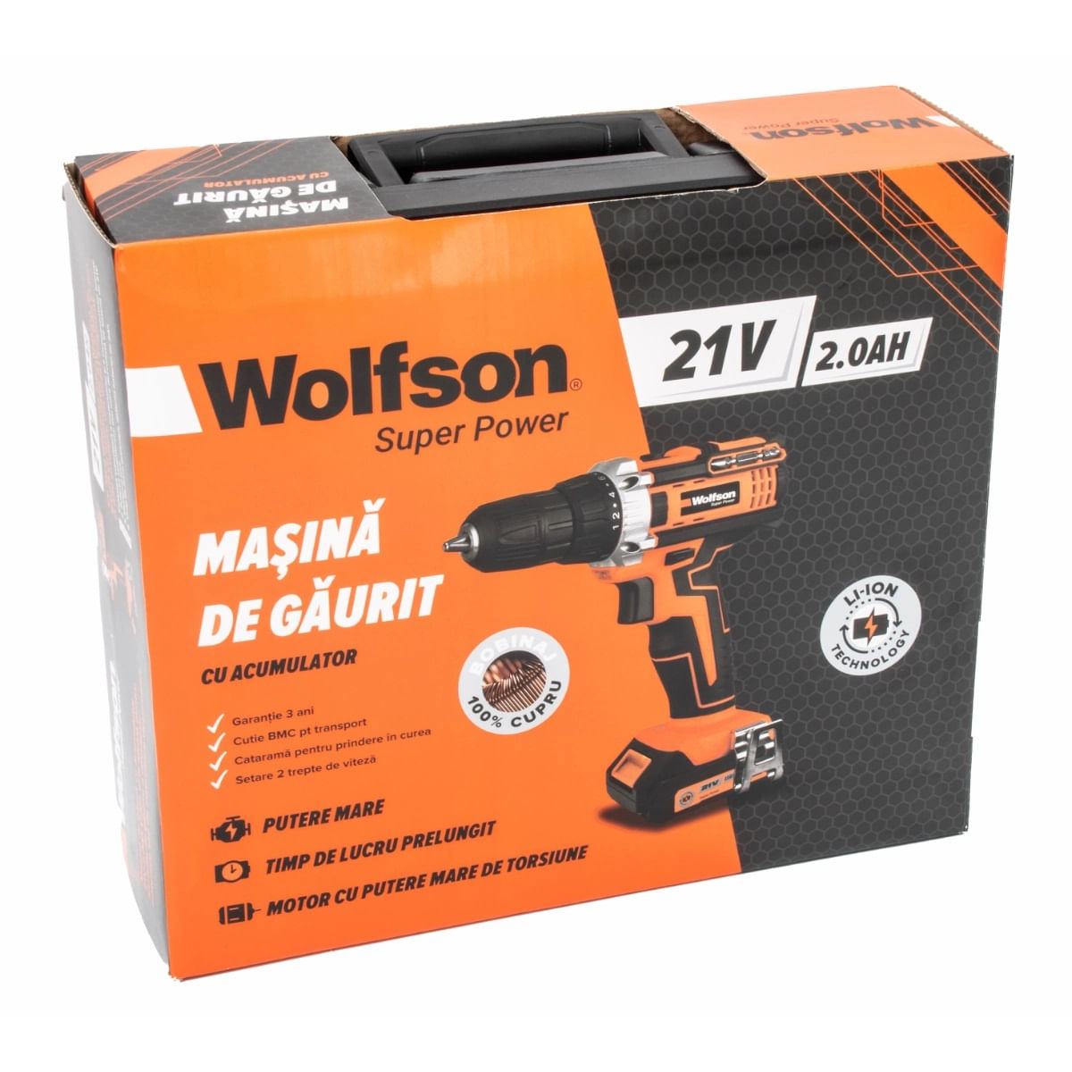 Masina de gaurit cu acumulator Wolfson - 21V, 2.0Ah, 2 acumulatori, 6, atomico.ro