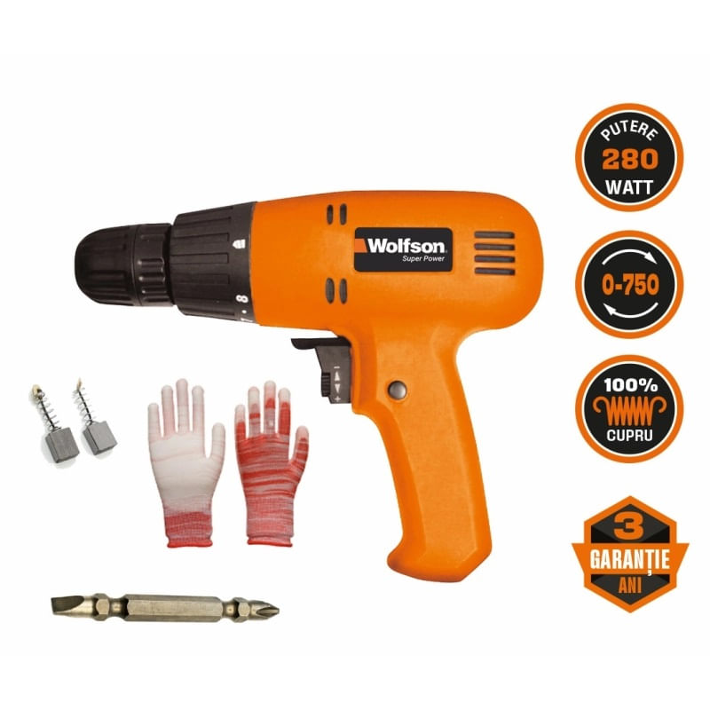 Masina de gaurit electrica Wolfson - 280W + manusi, 2, atomico.ro