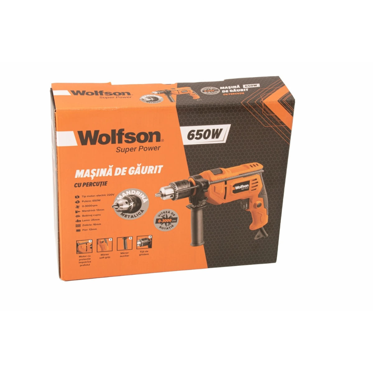 Masina de gaurit cu percutie Wolfson - 650W, 3000rpm - Resigilat, 4, atomico.ro