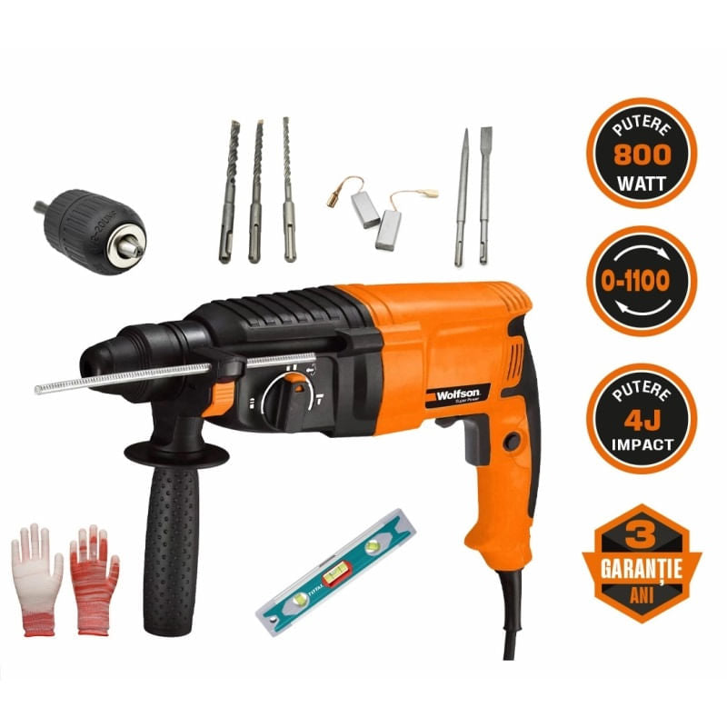 Ciocan rotopercutor Wolfson - 800W, 4J+manusi+nivela, 1, atomico.ro