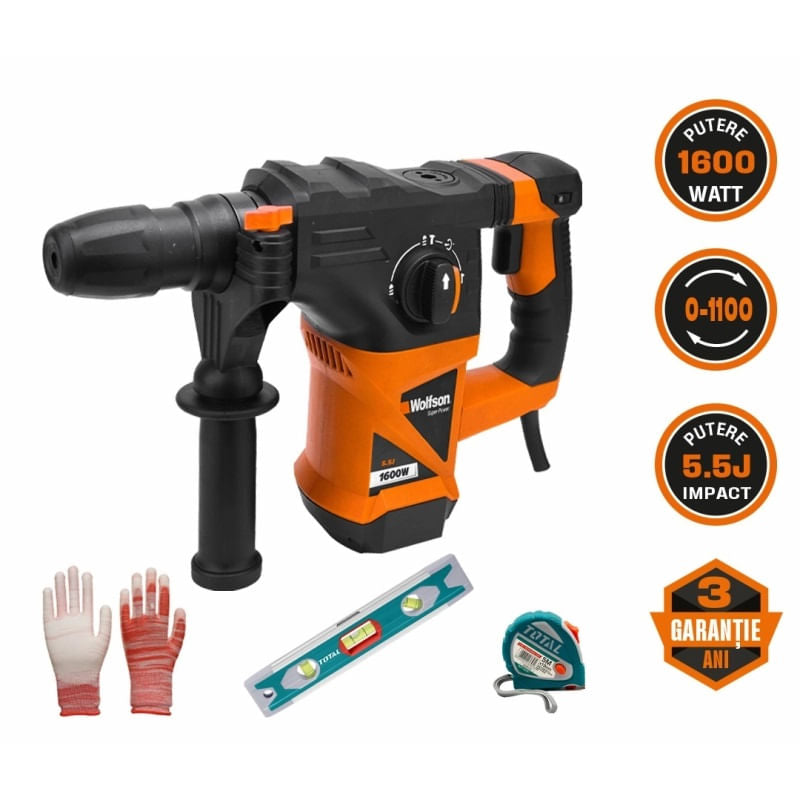 Ciocan rotopercutor Wolfson - 1600W, 5.5J+manusi+nivela+ruleta, 2, atomico.ro