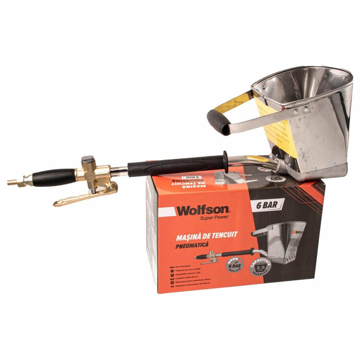 Masina de tencuit pneumatica Wolfson - 6Bar, 3.5L, 4, atomico.ro