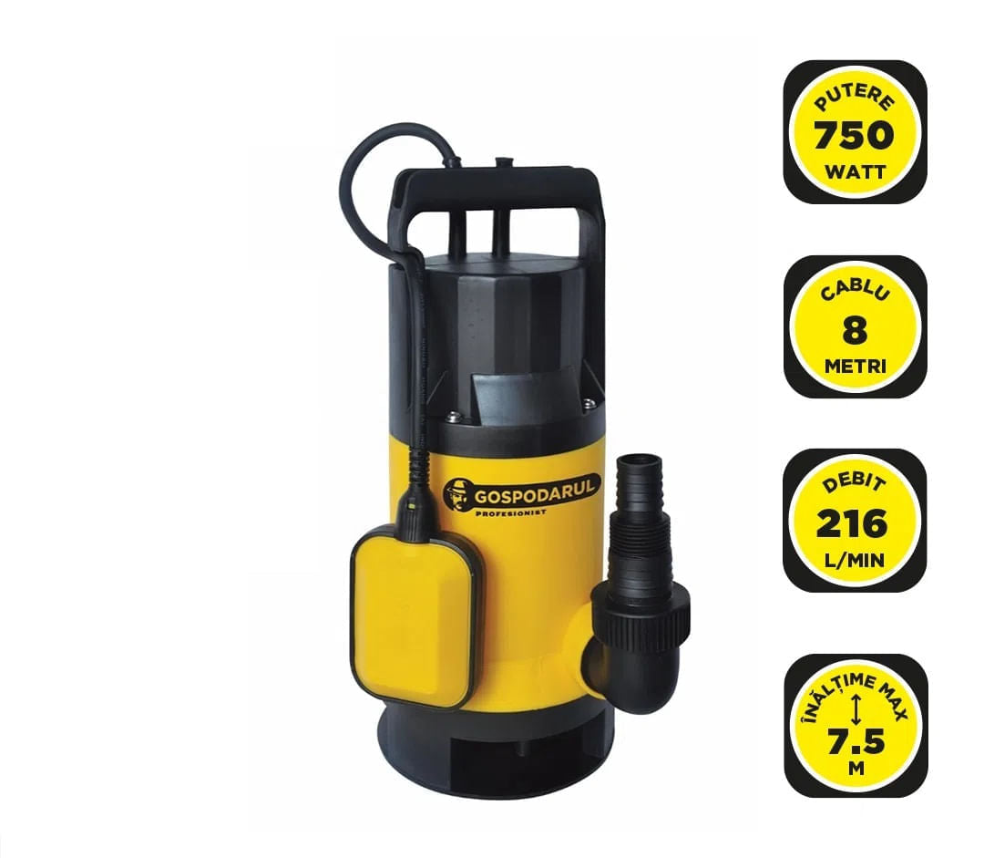 Pompa submersibila apa murdara Gospodarul Profesionist QDP-750-F - 750W, 13000 l/h, 2, atomico.ro