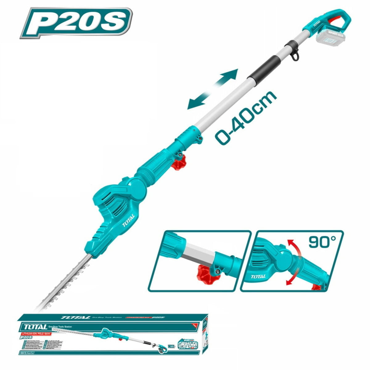 Trimmer pentru gard viu cu acumulator Total, 20V, lungime lama 520mm, diamtru taiere 18mm, fara incarcator si acumulator, 1, atomico.ro