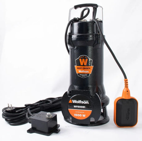 Wolfson, Pompa submersibila profesionala cu tocator Wolfson pentru apa murdara PWT-7500-F, 1500W, debit max 18000l/h - 2 + furtun 40m + cuple, 2, atomico.ro