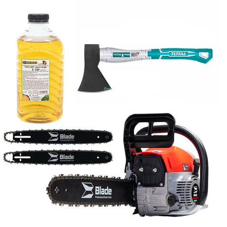 Oferta Zilei, Drujba pe benzina BLADE Alpin 520 - 5CP, 2 lame si 2 lanturi + ulei ungere lant L150, toporisca Total 600g, 1, atomico.ro
