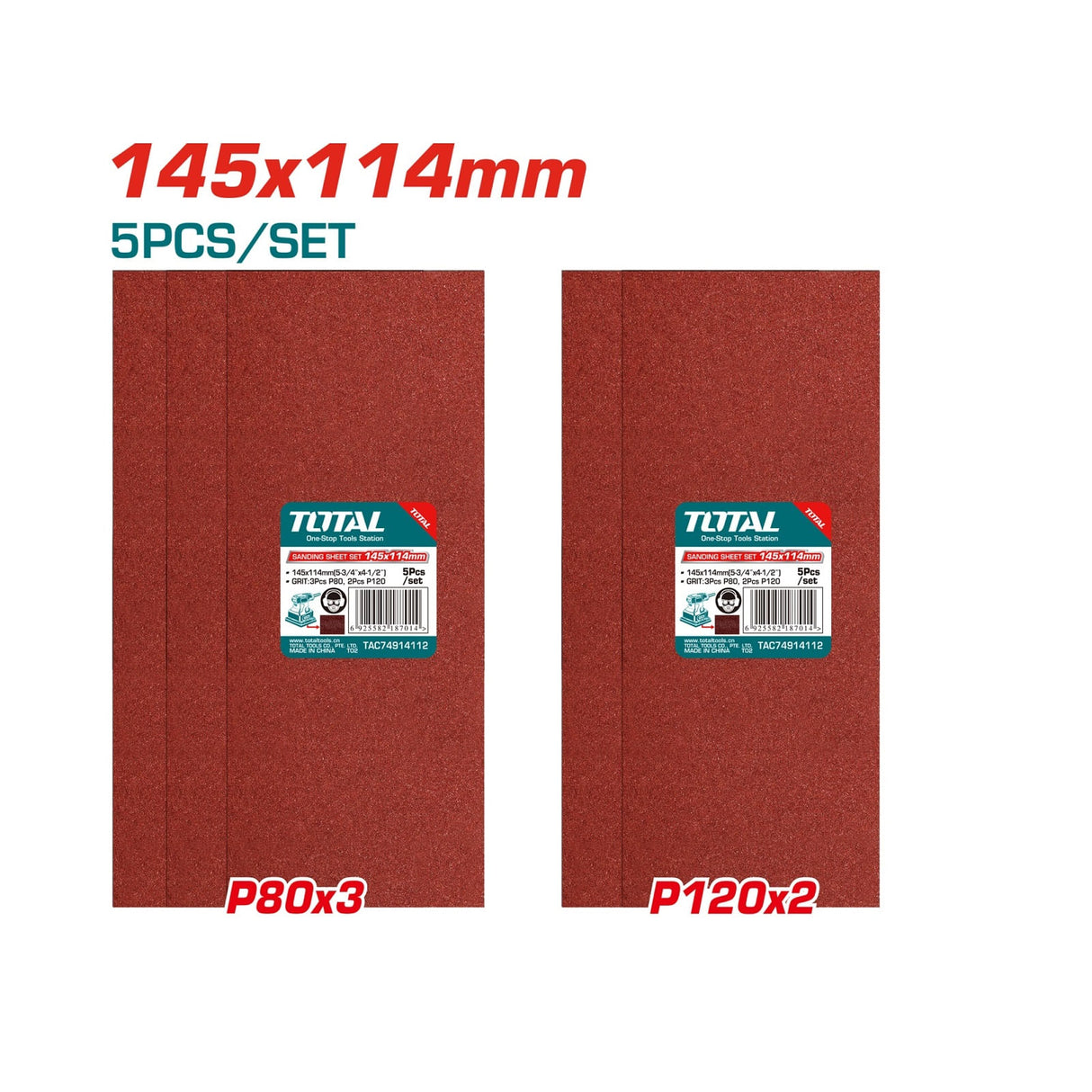 Set 5 bucati hartie abraziva Total pentru slefuitor 145X114mm P80, P120, 1, atomico.ro