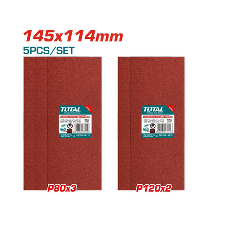 Accesorii scule electrice TOTAL, Set 5 bucati hartie abraziva Total pentru slefuitor 145X114mm P80, P120, 1, atomico.ro