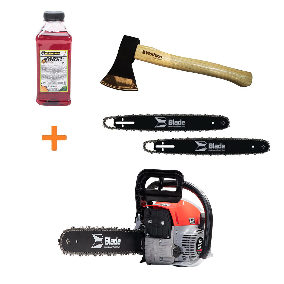Pachet drujba Blade Alpin 520 - 5CP  2 lame si 2 lanturi + toporisca + ulei 0.5L, 1, atomico.ro