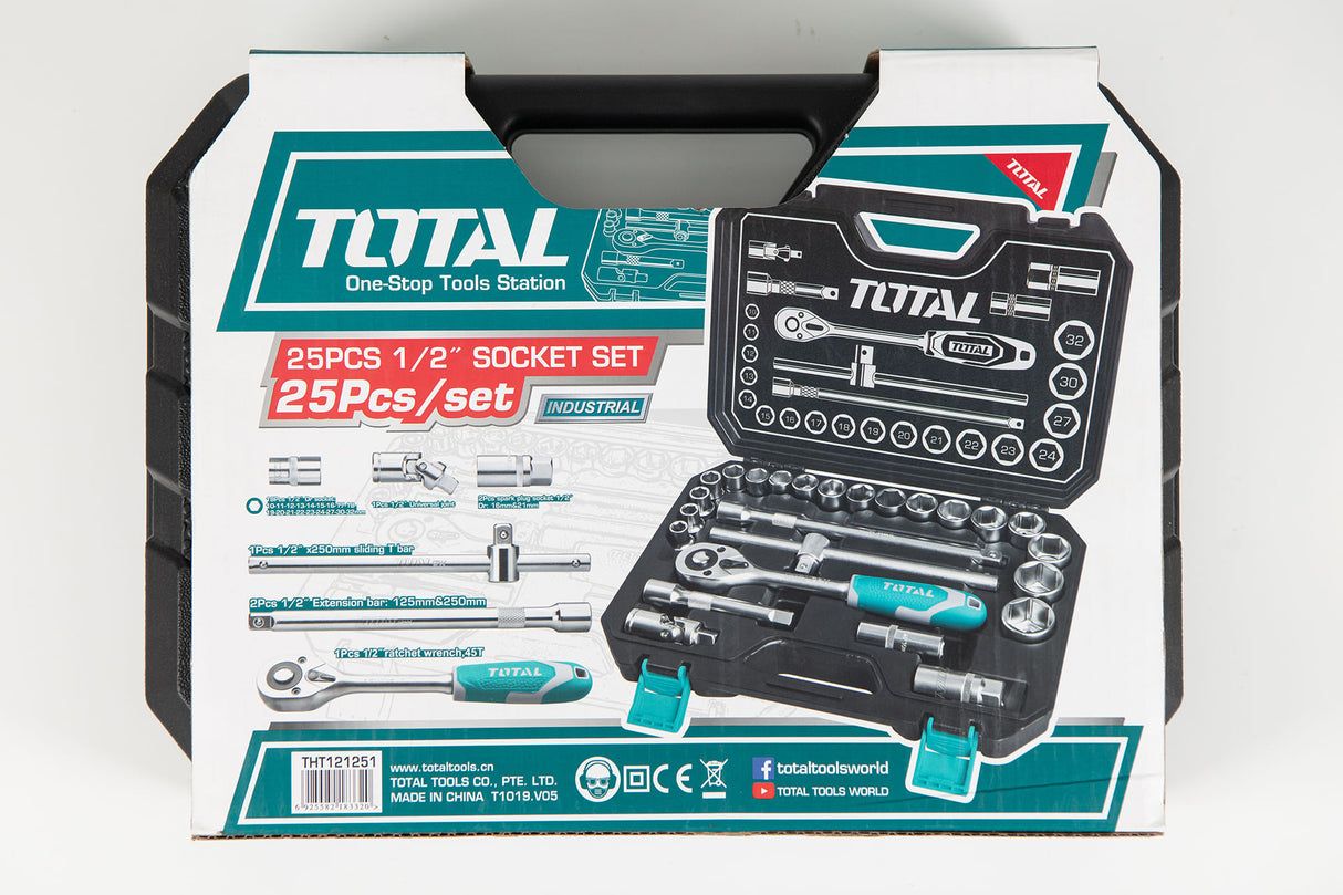 Tusa de chei tubulare TOTAL Industrial - 1/2 cu antrenor - 25 piese, 6, atomico.ro