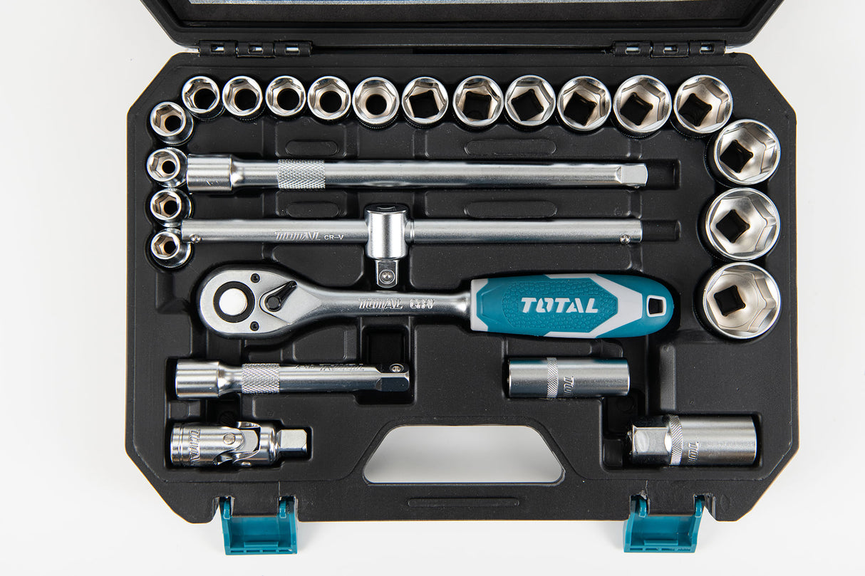 Tusa de chei tubulare TOTAL Industrial - 1/2 cu antrenor - 25 piese, 2, atomico.ro