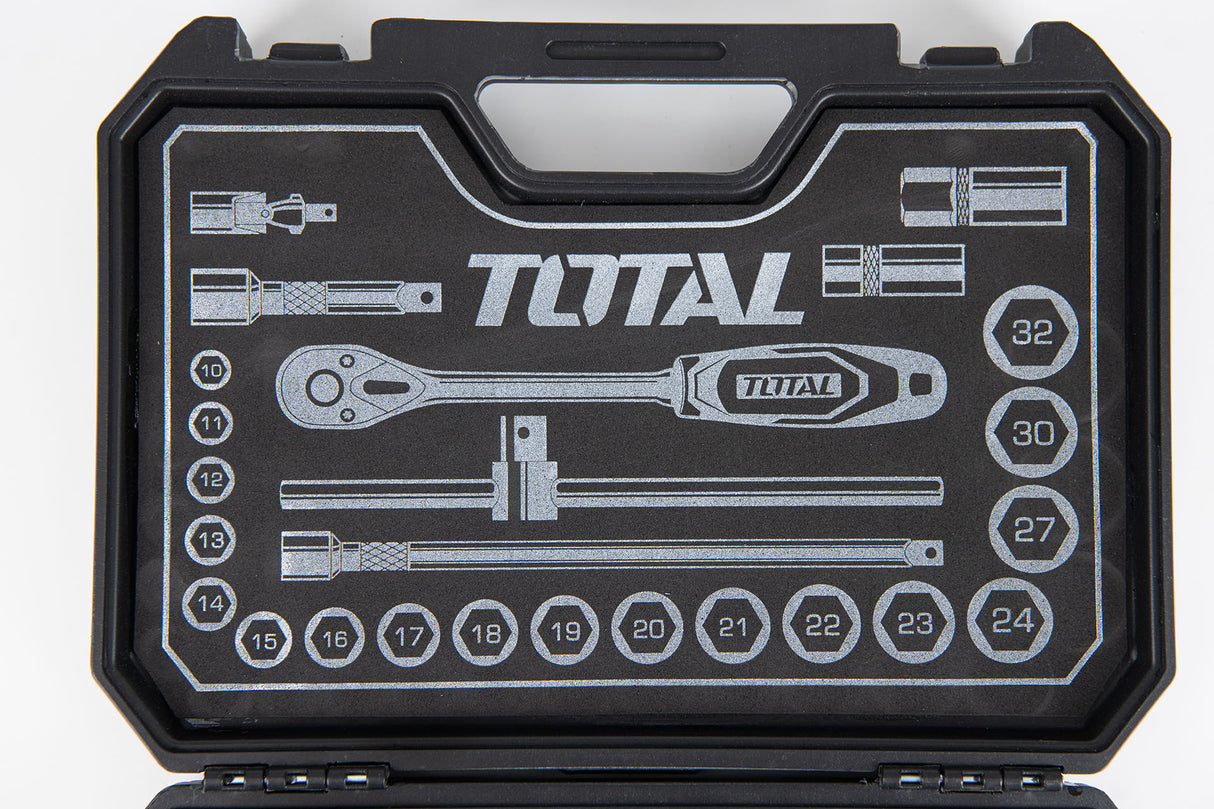 Tusa de chei tubulare TOTAL Industrial - 1/2 cu antrenor - 25 piese, 3, atomico.ro
