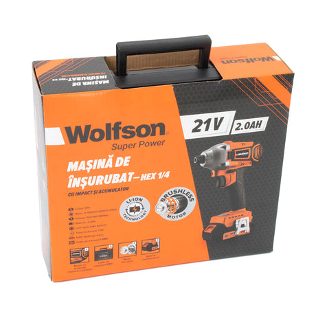 Wolfson, Masina de insurubat cu impact cu acumulator Wolfson - 21V-2.0Ah, 2 acumulatori, Hex 1/4 - RESIGILAT, 6, atomico.ro