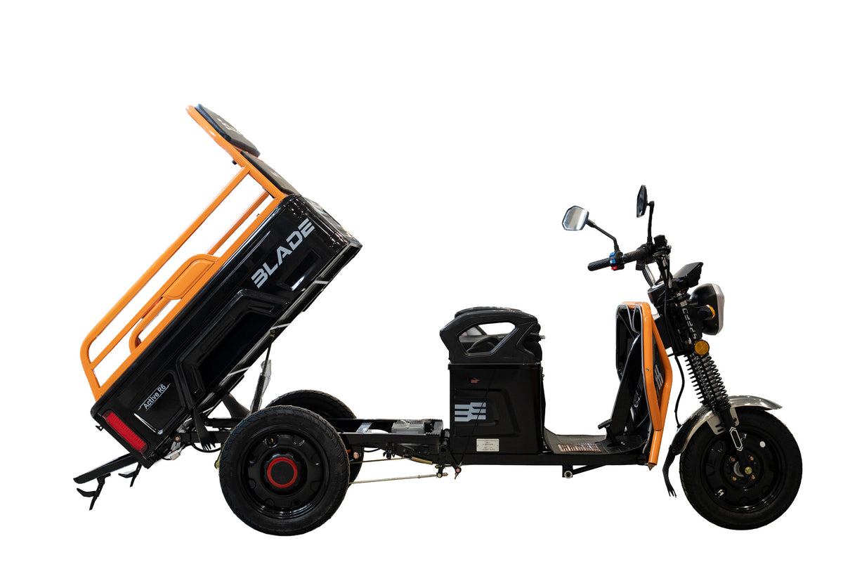 Triciclu Cargo electric BLADE Active R6 1300W, 25 km/h, autonomie pana la 50 km, baterie plumb-acid 72 V/20 Ah, capacitate maxima 500 kg, fara permis, culoare negru-portocaliu, 2, atomico.ro