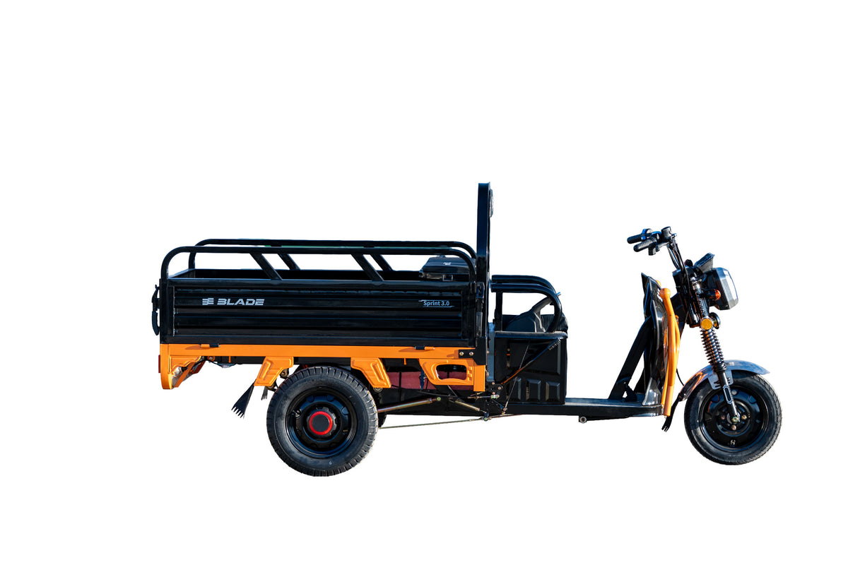Triciclu Cargo electric BLADE Sprint 3.0 - 2000W, 25 km/h, autonomie pana la 70 km, baterie plumb-acid 72V 45Ah, capacitate maxima 600 kg, fara permis, culoare negru+portocaliu, 4, atomico.ro