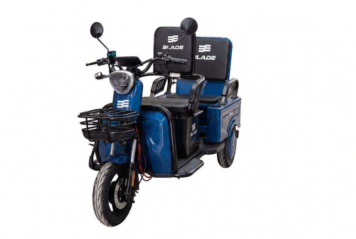 Triciclu electric BLADE DUO MAX 11, 1200W, 60V 20Ah, 25 km/h, fara permis, autonomie 50 km, 3+1 viteze, albastru-negru, 6, atomico.ro