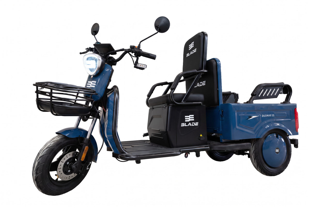 Triciclu electric BLADE DUO MAX 11, 1200W, 60V 20Ah, 25 km/h, fara permis, autonomie 50 km, 3+1 viteze, albastru-negru, 2, atomico.ro