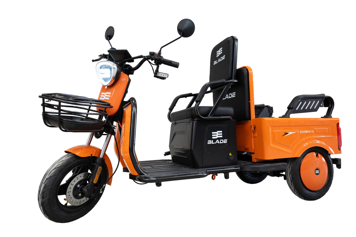 Triciclu electric BLADE DUO MAX 11, 1200W, 60V 20Ah, 25 km/h, fara permis, autonomie 50 km, 3+1 viteze, portocaliu-negru, 4, atomico.ro