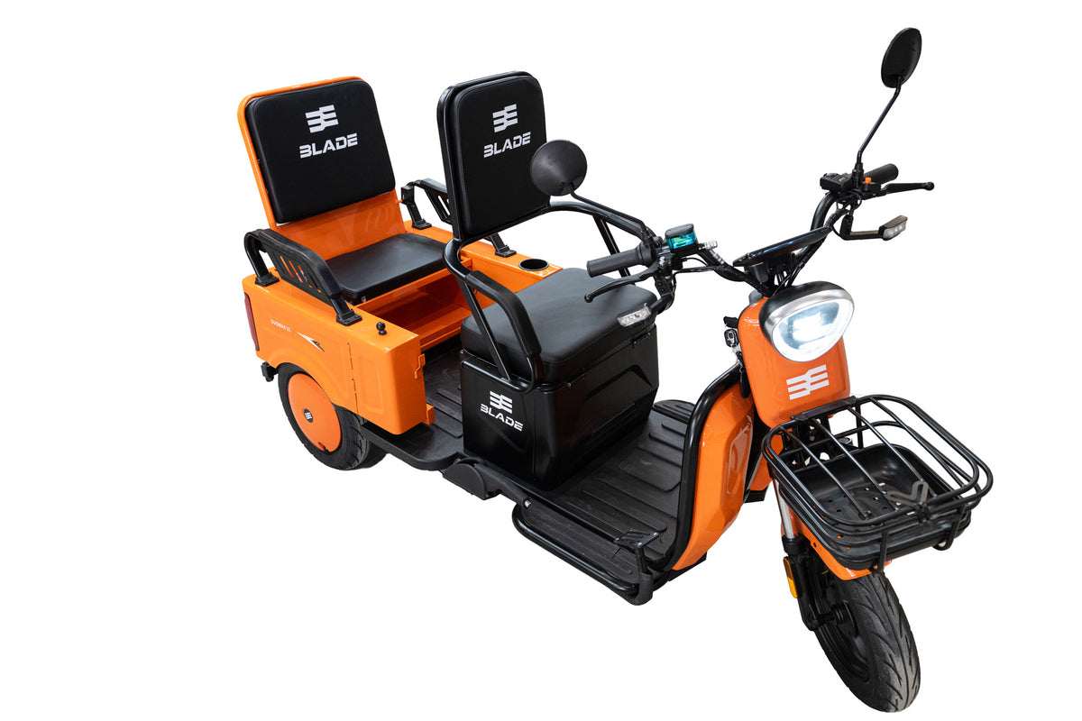 Triciclu electric BLADE DUO MAX 11, 1200W, 60V 20Ah, 25 km/h, fara permis, autonomie 50 km, 3+1 viteze, portocaliu-negru, 7, atomico.ro