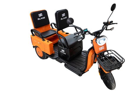 Blade, Triciclu electric BLADE DUO MAX 11, 1200W, 60V 20Ah, 25 km/h, fara permis, autonomie 50 km, 3+1 viteze, portocaliu-negru, 7, atomico.ro