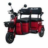 Triciclu electric Blade TRIP X2 2000 W, 25 km/h, autonomie pana la 70 km, baterie plumb- acid 72 V 20 Ah, greutate maxima 160  kg, Fara permis, rosu-negru