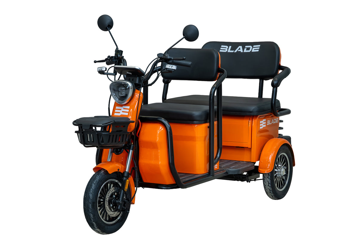 Triciclu electric Blade TRIP X2 2000 W, 25 km/h, autonomie pana la 70 km, baterie plumb- acid 72 V 20 Ah, greutate maxima 160  kg, Fara permis, negru-portocaliu, 6, atomico.ro