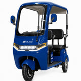 Triciclu electric pentru 2 persoane BLADE CAB X3, 1200W, 25 km/h, autonomie pana la 70 km, baterie 72V 20Ah, cu acoperis, Albastru/Negru