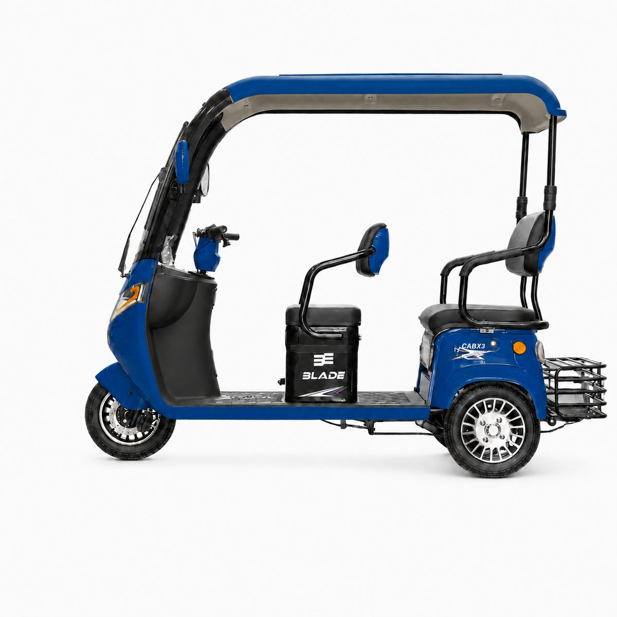 Triciclu electric pentru 2 persoane BLADE CAB X3, 1200W, 25 km/h, autonomie pana la 70 km, baterie 72V 20Ah, cu acoperis, Albastru/Negru, 1, atomico.ro