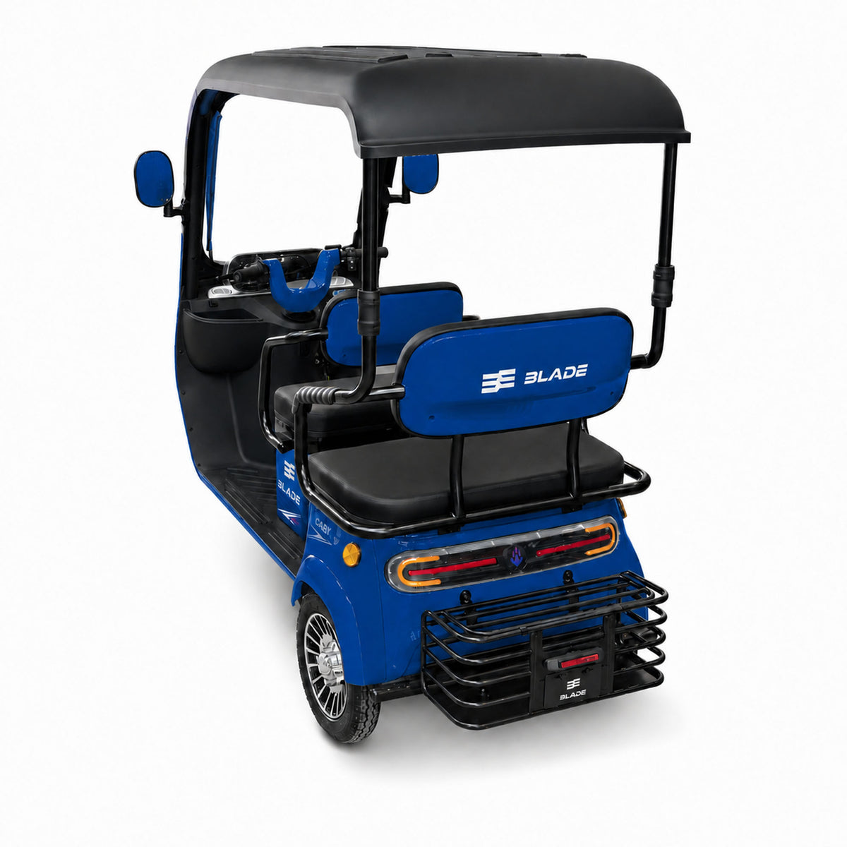 Triciclu electric pentru 2 persoane BLADE CAB X3, 1200W, 25 km/h, autonomie pana la 70 km, baterie 72V 20Ah, cu acoperis, Albastru/Negru, 6, atomico.ro