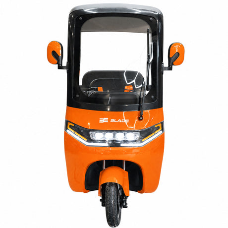 Blade, Triciclu electric pentru 2 persoane BLADE CAB X3, 1200W, 25 km/h, autonomie pana la 70 km, baterie 72V 20Ah, cu acoperis, Portocaliu/Negru, 2, atomico.ro