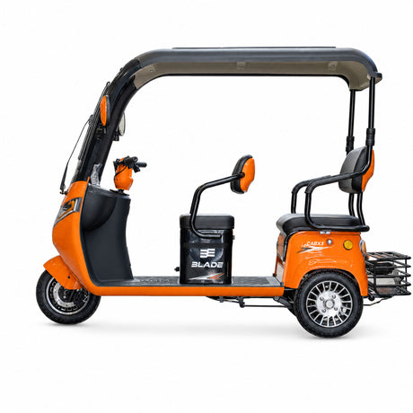 Blade, Triciclu electric pentru 2 persoane BLADE CAB X3, 1200W, 25 km/h, autonomie pana la 70 km, baterie 72V 20Ah, cu acoperis, Portocaliu/Negru, 1, atomico.ro