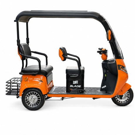 Blade, Triciclu electric pentru 2 persoane BLADE CAB X3, 1200W, 25 km/h, autonomie pana la 70 km, baterie 72V 20Ah, cu acoperis, Portocaliu/Negru, 5, atomico.ro